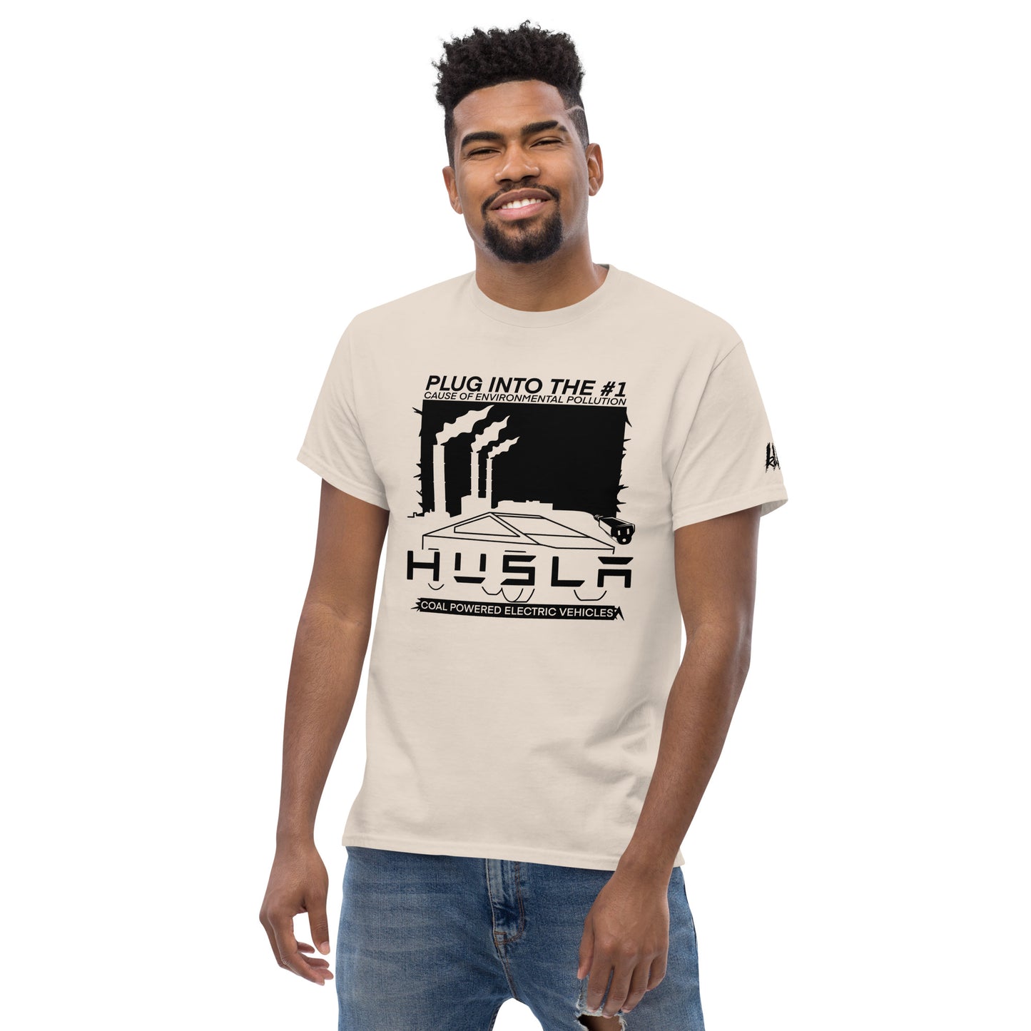 husla environmental pollution tshirt coal powered electric red white brutal tesla